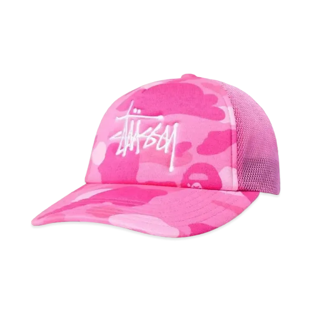 A BATHING APE STÜSSY TRUCKER CAP "Pink"