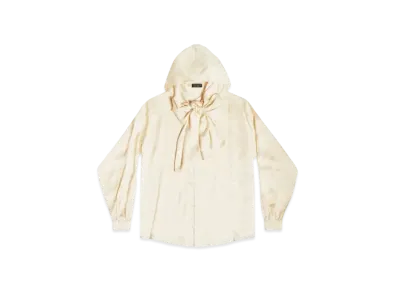 BALENCIAGA Women's Logo Letters All Over Hooded Blouses "Off White"