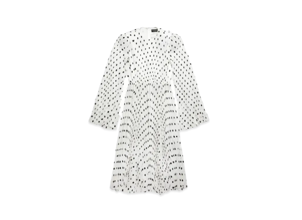 BALENCIAGA Polka Dot Pleat Midi Dress "White"