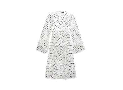 BALENCIAGA Polka Dot Pleat Midi Dress "White"