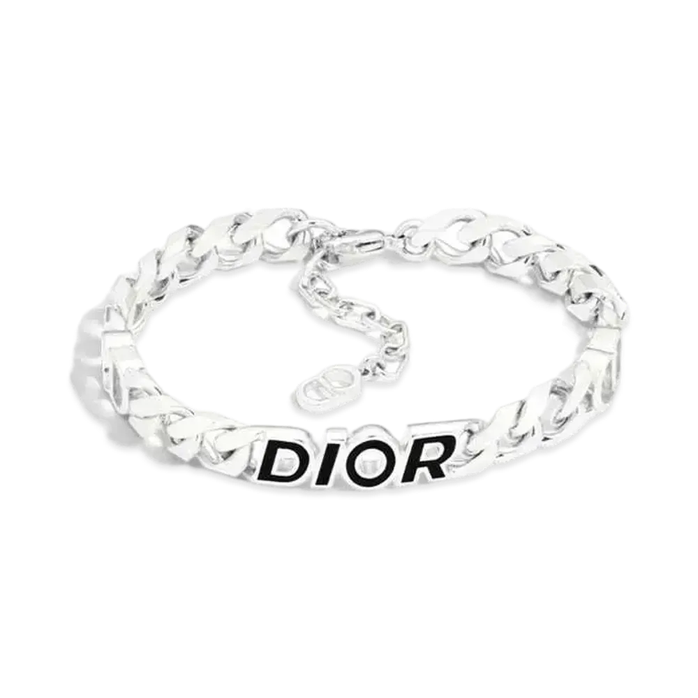 Dior Italic Chain Link Bracelet Brass and Resin "Silver/Black"