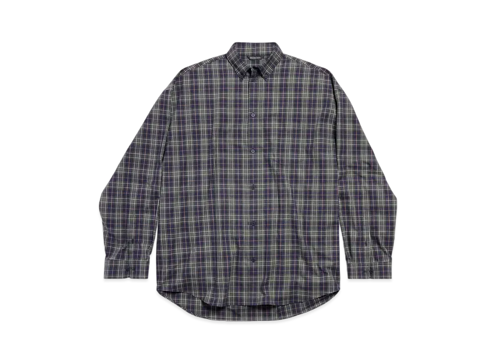 BALENCIAGA Men's Balenciaga Shirt Oversized In Light Check Flannel "Dark Blue/Dark Green"