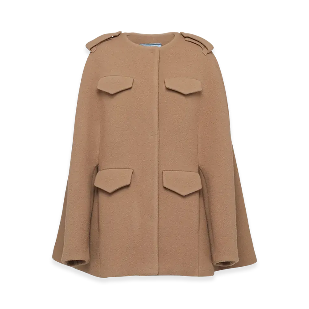 PRADA Women's Single-Breasted Velour Caban Jacket "Camel Brown"