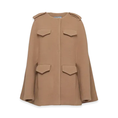 PRADA Women's Single-Breasted Velour Caban Jacket "Camel Brown"
