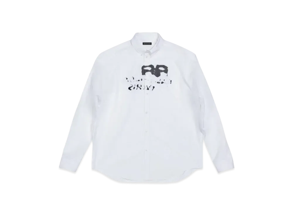 BALENCIAGA Hand Drawn BB Icon Long Sleeve Large Fit Shirt "White"