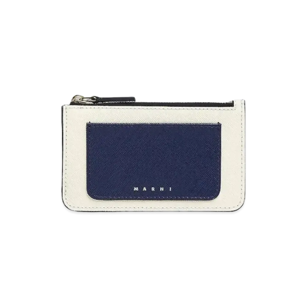Marni Saffiano Leather Card Case "Blue Black/Shell/Mocha"