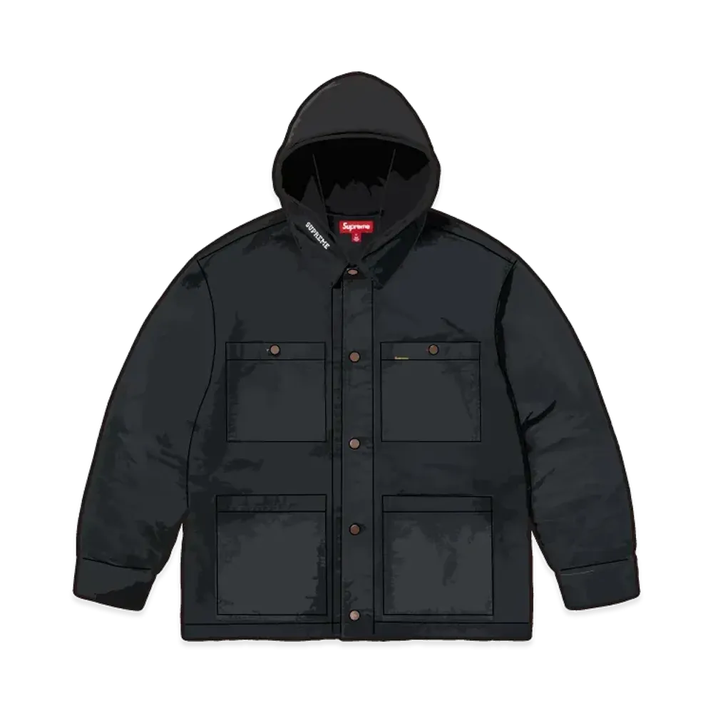 Supreme Worn Hooded Chore Coat "Black"