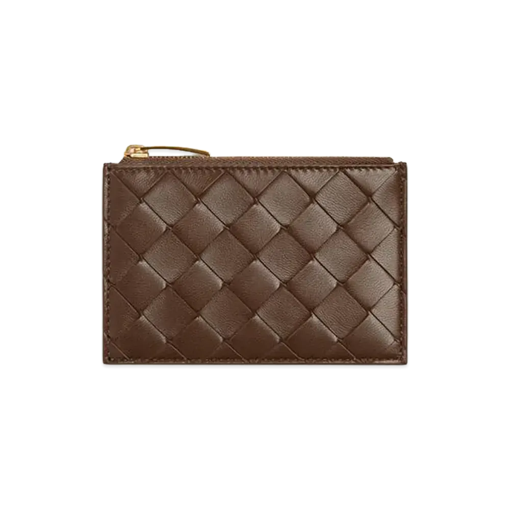 Bottega Veneta Intrecciato Zipped Card Case "Nocciola/Dark Barolo"