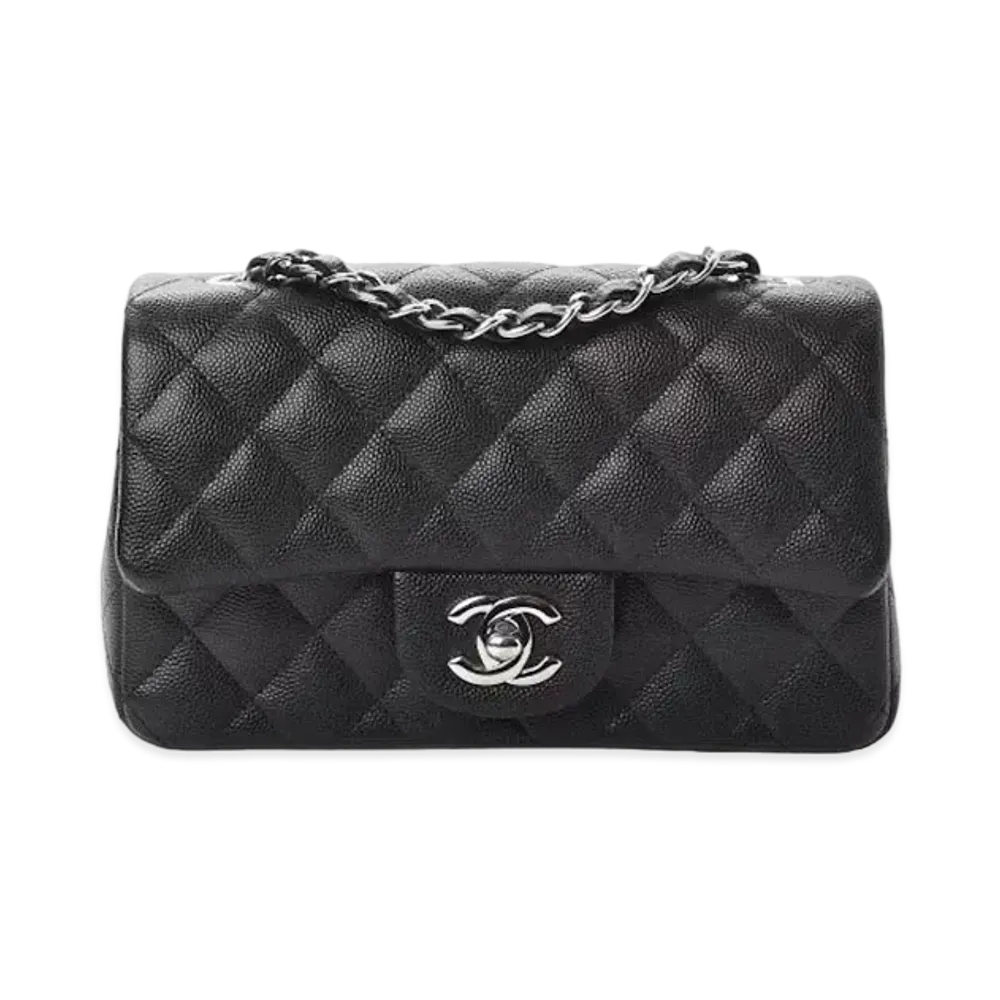 CHANEL Mini Matelasse Single Flap Caviarskin "Black/Silver"