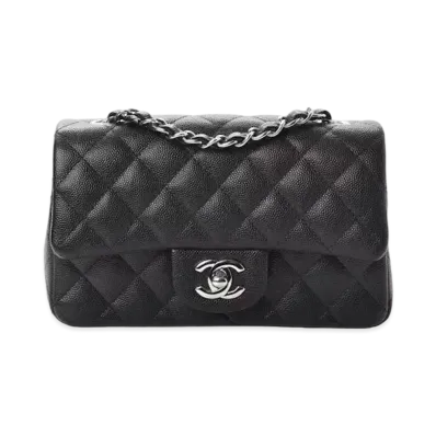 CHANEL Mini Matelasse Single Flap Caviarskin "Black/Silver"