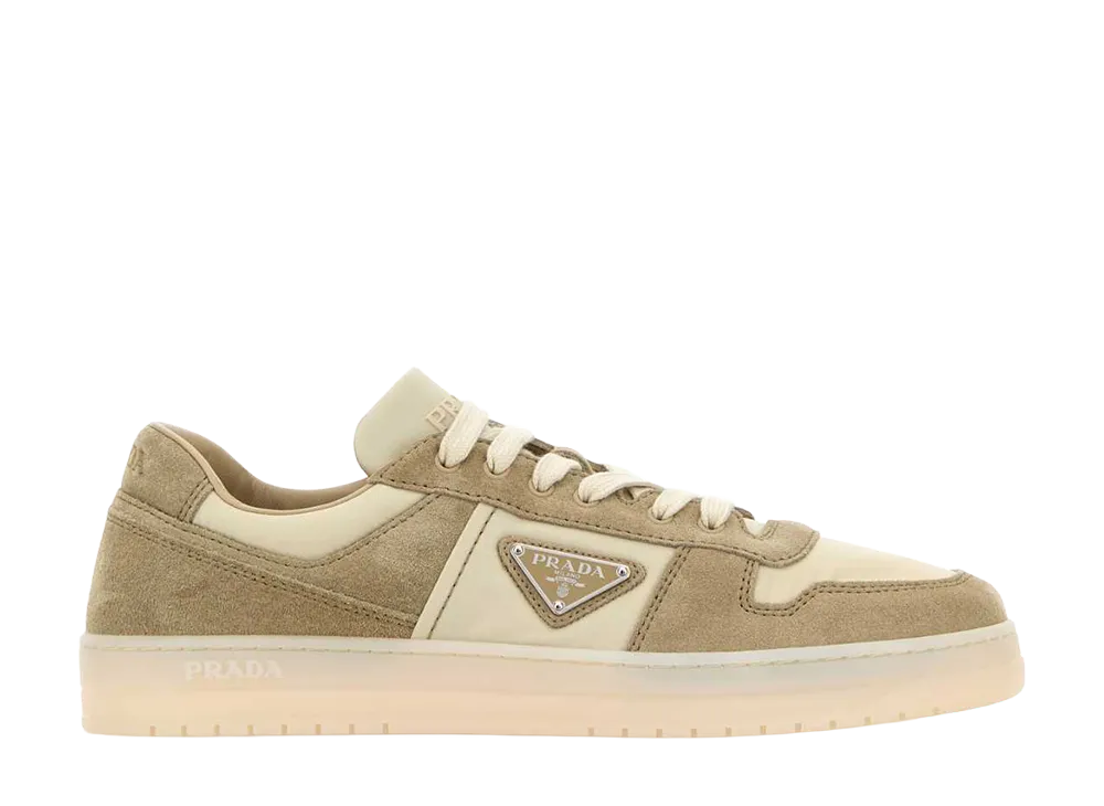 PRADA Two-Tone Canvas And Suede Downtown Sneakers "Beige"