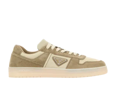 PRADA Two-Tone Canvas And Suede Downtown Sneakers "Beige"