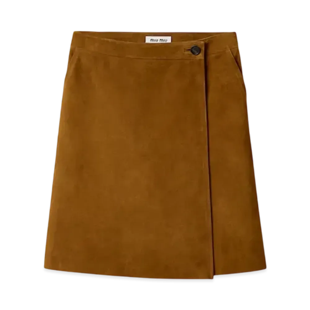 MIUMIU Women's Suede Wraparound Skirt "Olive"