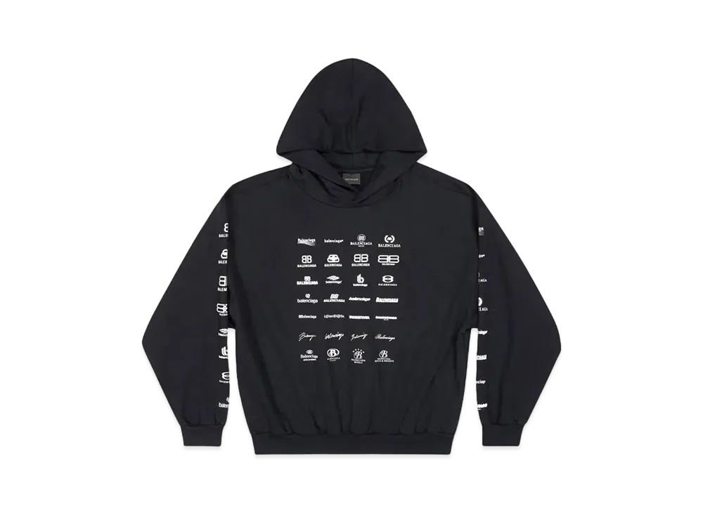 BALENCIAGA Women's Archives Logos Hoodie Medium Fit "Black"