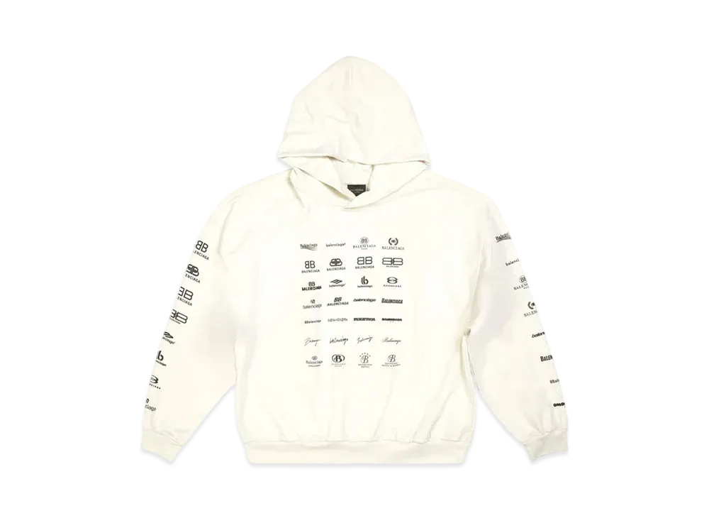 BALENCIAGA Women's Archives Logos Hoodie Medium Fit "Light Beige"