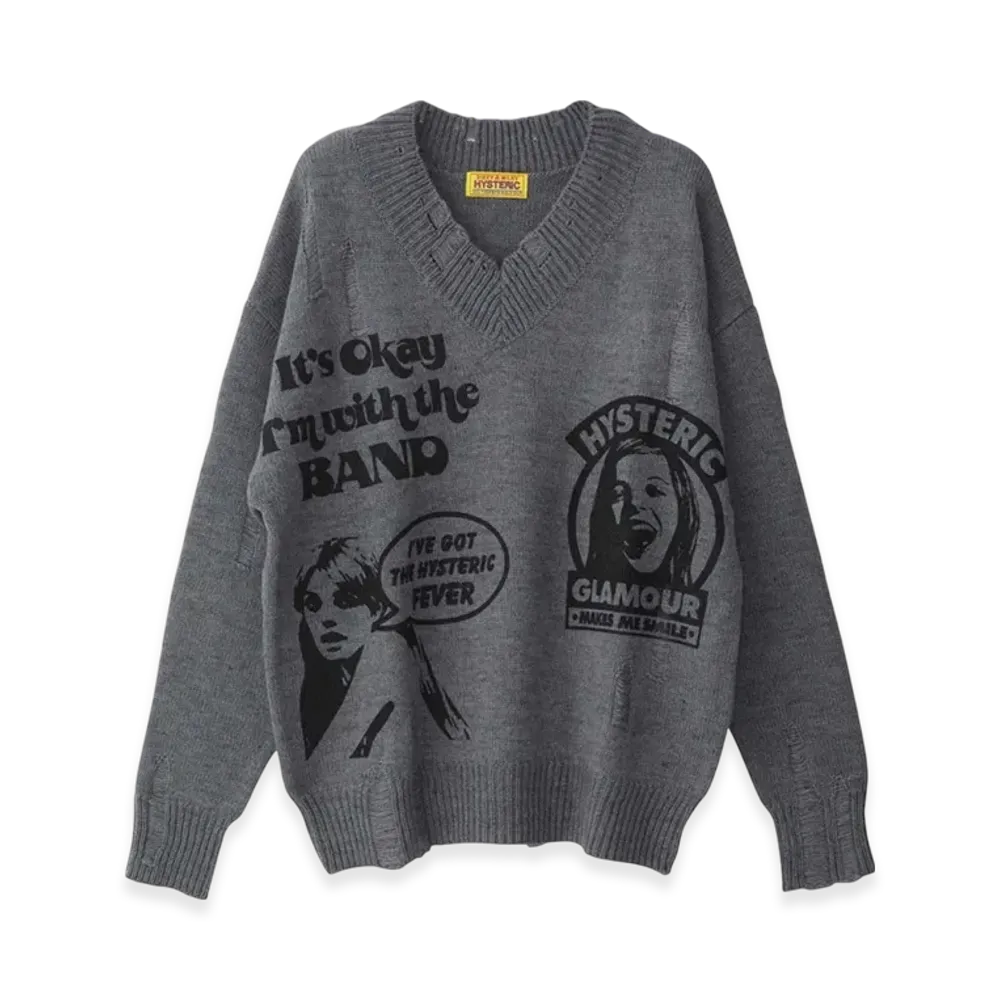 HYSTERIC GLAMOUR Hysteric Fever Crash Oversized Sweater "Top Gray"