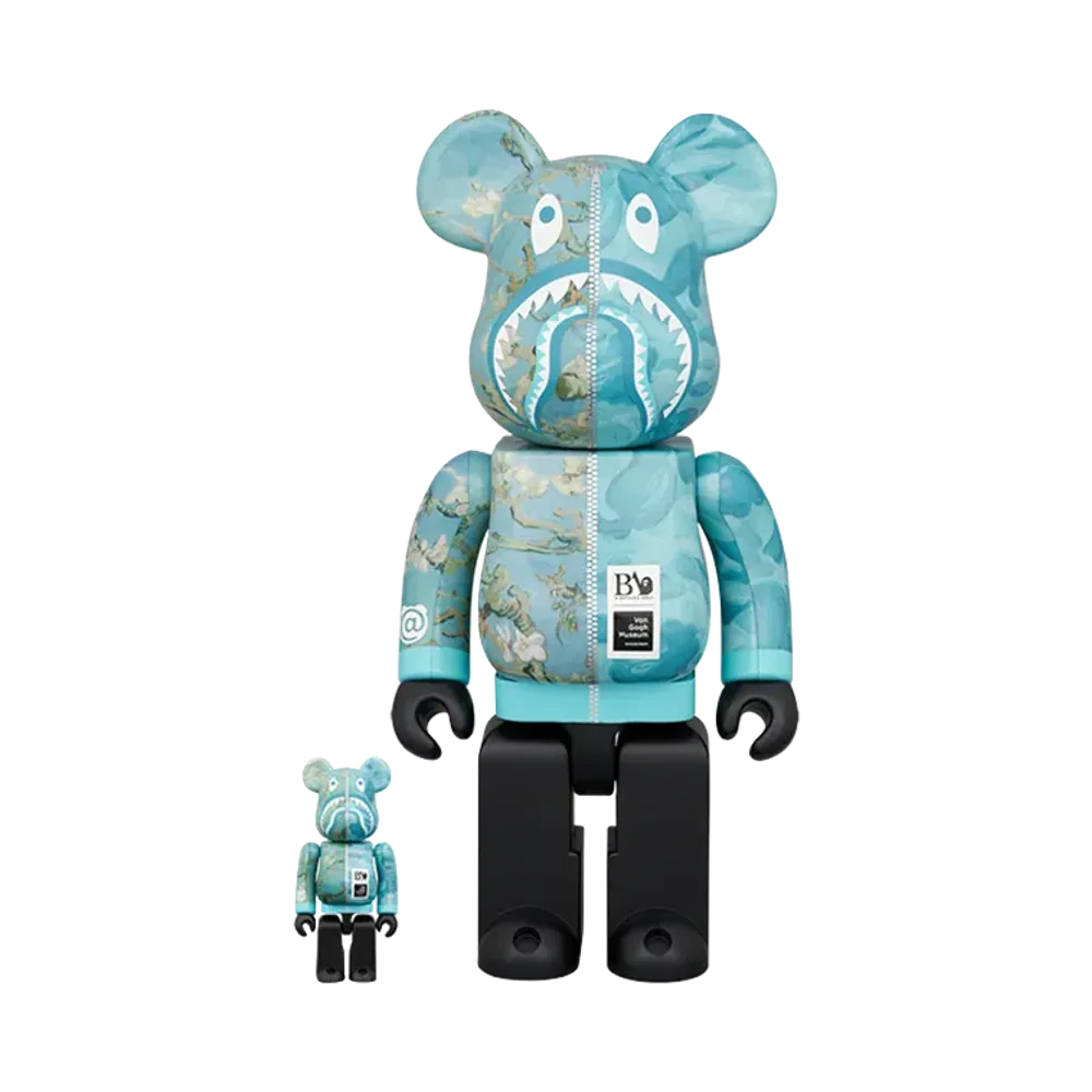 MEDICOM TOY "BEARBRICK" Bape X Van Gogh Museum Almond Blossom Shark 100% & 400%