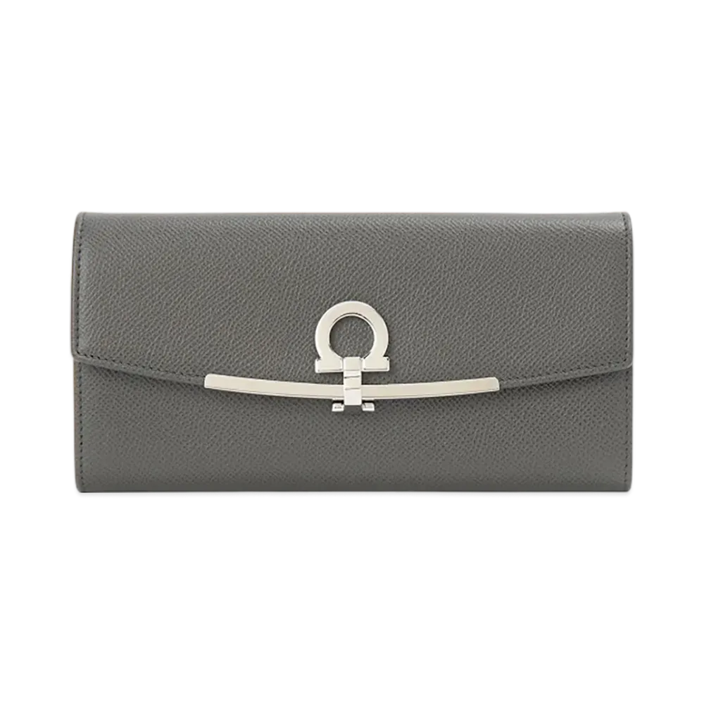Salvatore Ferragamo Women's Long Wallet Gancini "Grey"