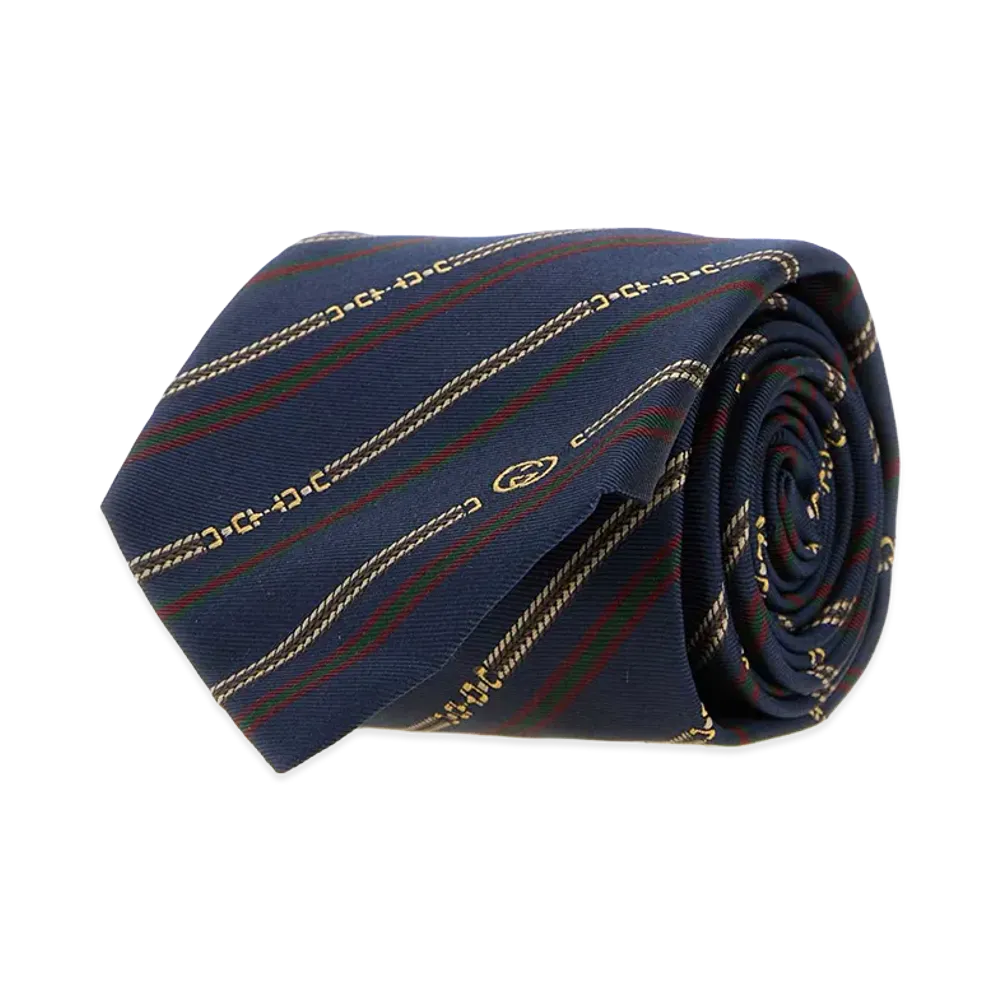 GUCCI Embroidered Jacquard Tie "Blue"