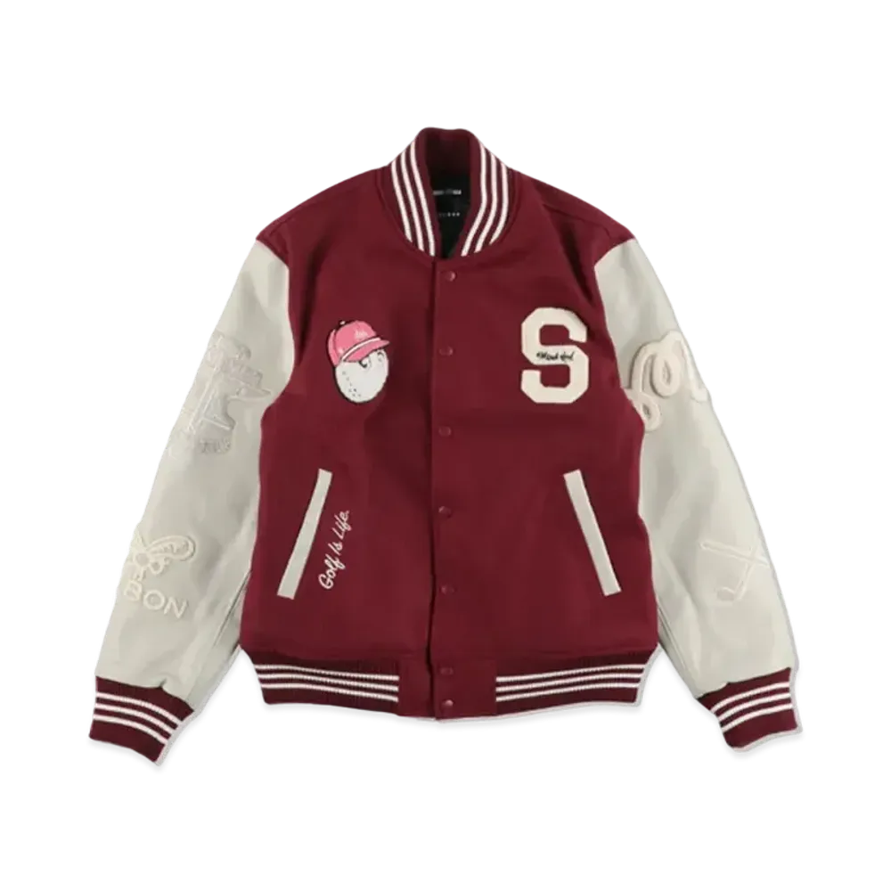 WIND AND SEA x Malbon Golf Varsity Jacket "Burgundy"