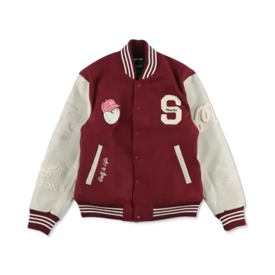 WIND AND SEA x Malbon Golf Varsity Jacket "Burgundy"