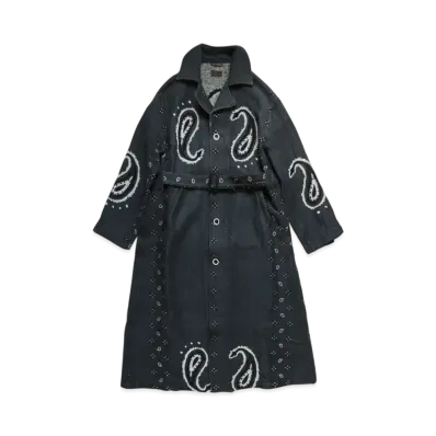KAPITAL Rug Paisley Linen Wool Drag Coat "Navy"