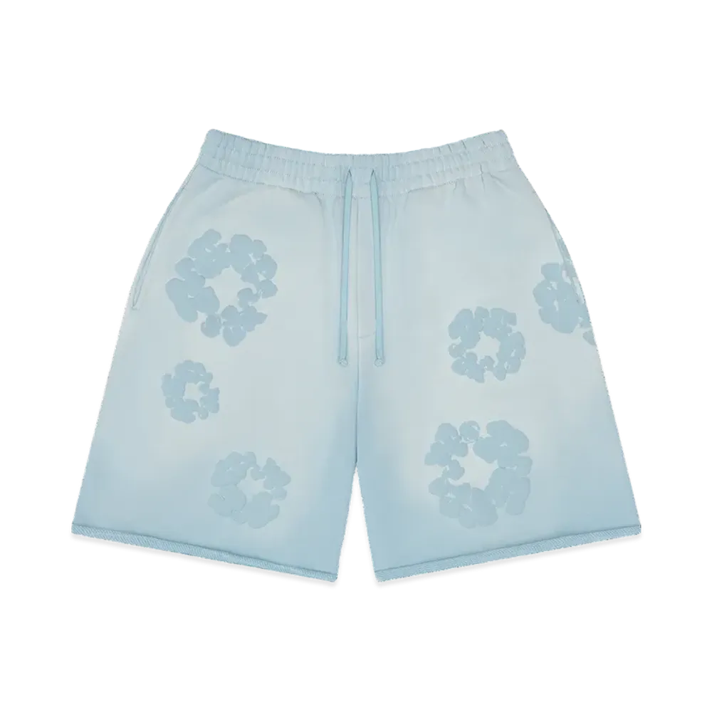 DENIM TEARS Faded Mono Cotton Wreath Sweatshorts "Light Blue"