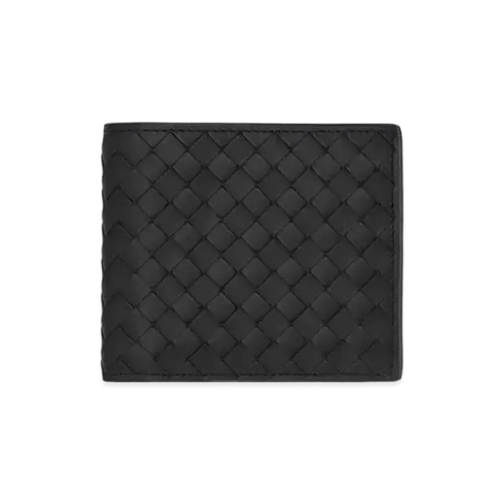 Bottega Veneta Intrecciato Lambskin Bi-fold Wallet "Black"