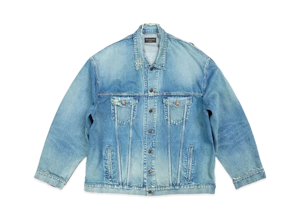 BALENCIAGA Women's Patched Destroyed Jacket "Acid Blue"