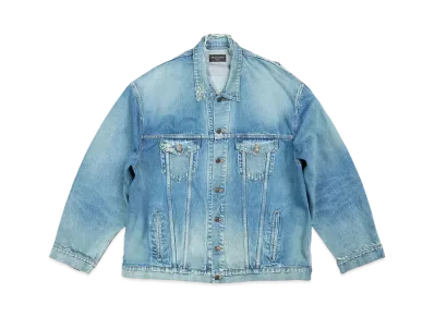 BALENCIAGA Women's Patched Destroyed Jacket "Acid Blue"