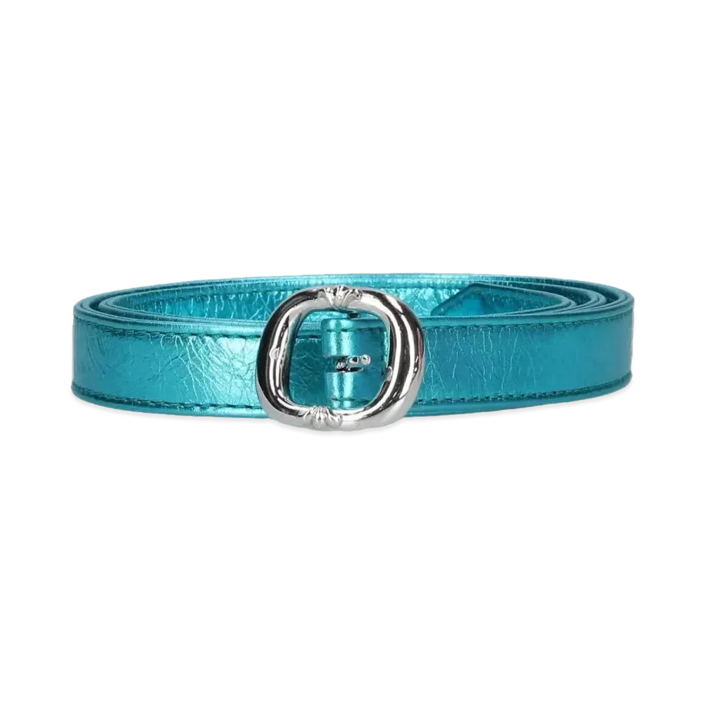 Chrome Hearts Gunslinger Novelty Leather Narrow Belt "Metallic Blue/Silver"