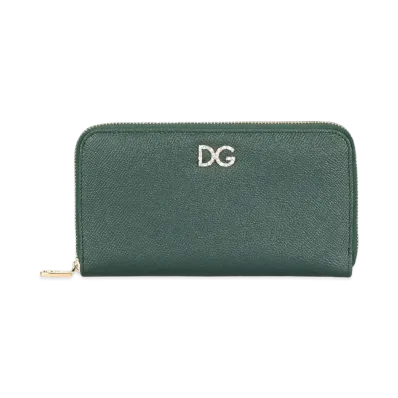 Dolce&Gabbana Zip Around Wallet Dauphine Calfskin DG Rhinestone "Green"