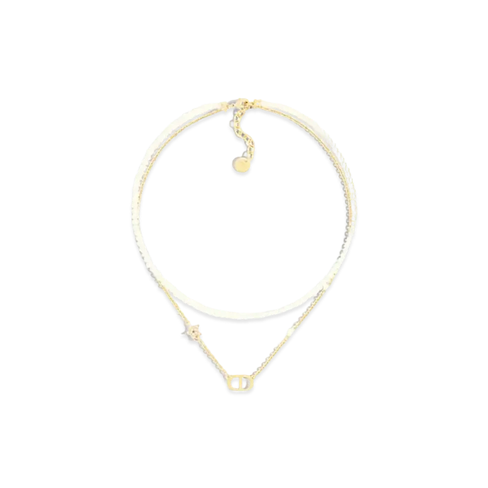 Dior Petit CD Necklace Metal with Resin Pearls and Crystals "Gold/Silver/White"