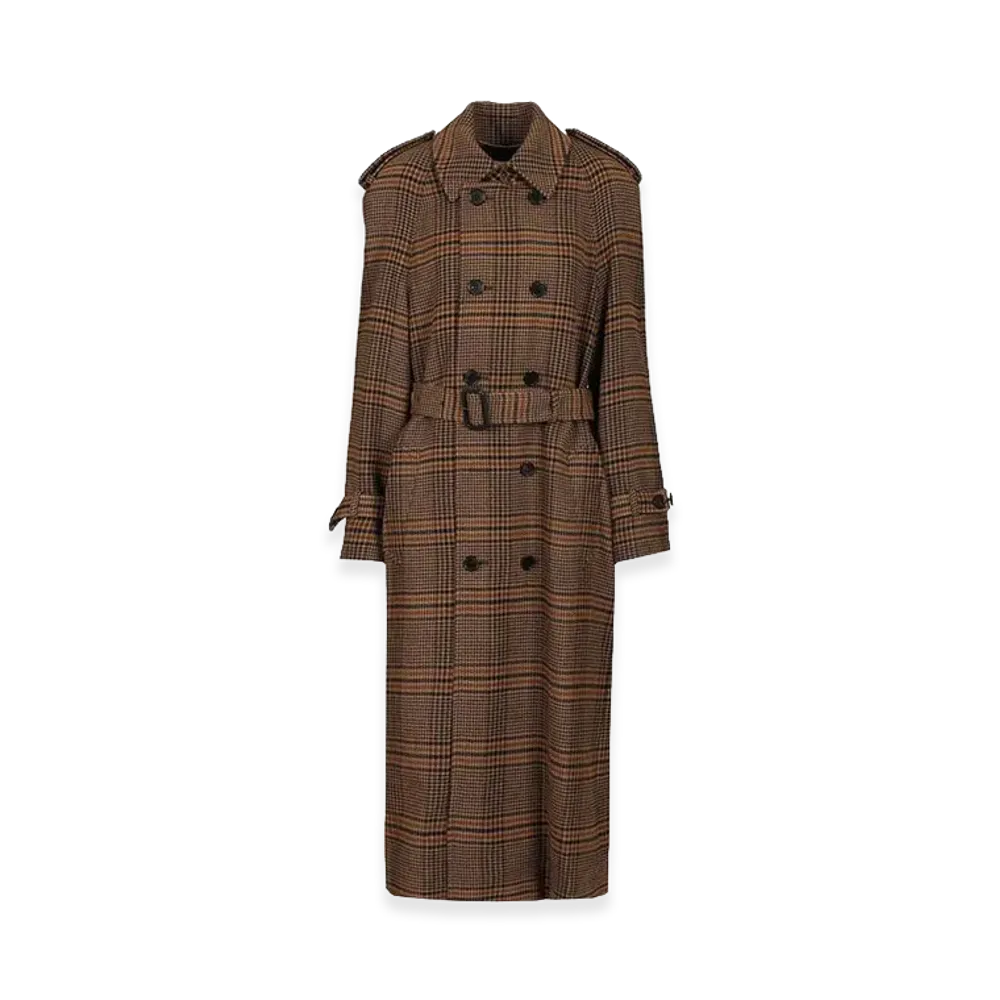 Saint Laurent Women's Manteau Prince De Galles Tricolore "Brown"