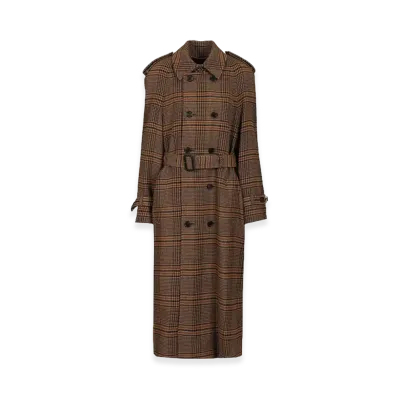 Saint Laurent Women's Manteau Prince De Galles Tricolore "Brown"