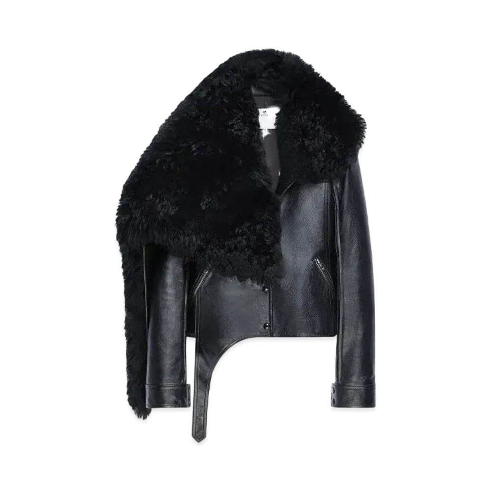 Courreges Shearling Collar Leather Jacket "Black"