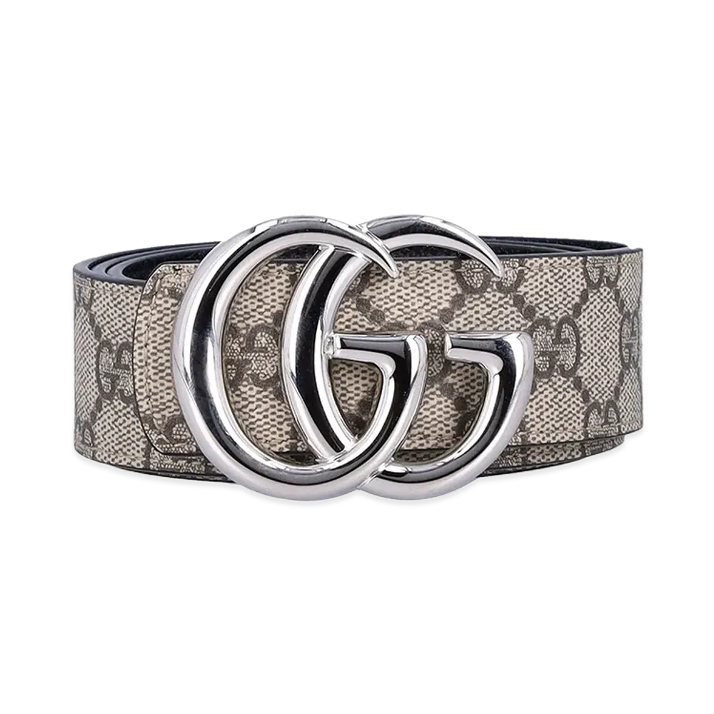GUCCI GG Fabric Reversible GG Marmont Belt "Beige/Silver"