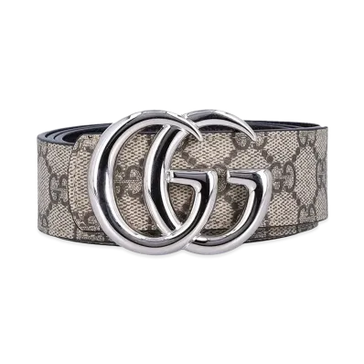 GUCCI GG Fabric Reversible GG Marmont Belt "Beige/Silver"