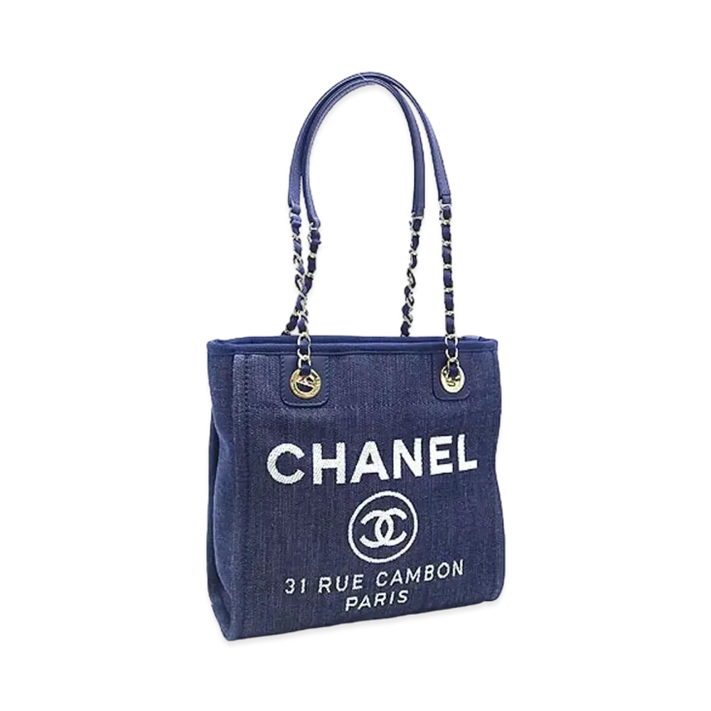 CHANEL Mini Deauville Tote Denim "Navy/Gold"