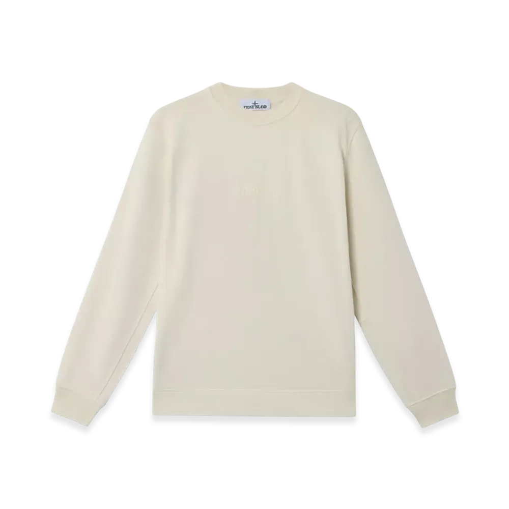 Stone Island 6100667 Cotton Fleece Crewneck Sweatshirt with Logo Embroidery and Ribbing - 25SS "Ivory"