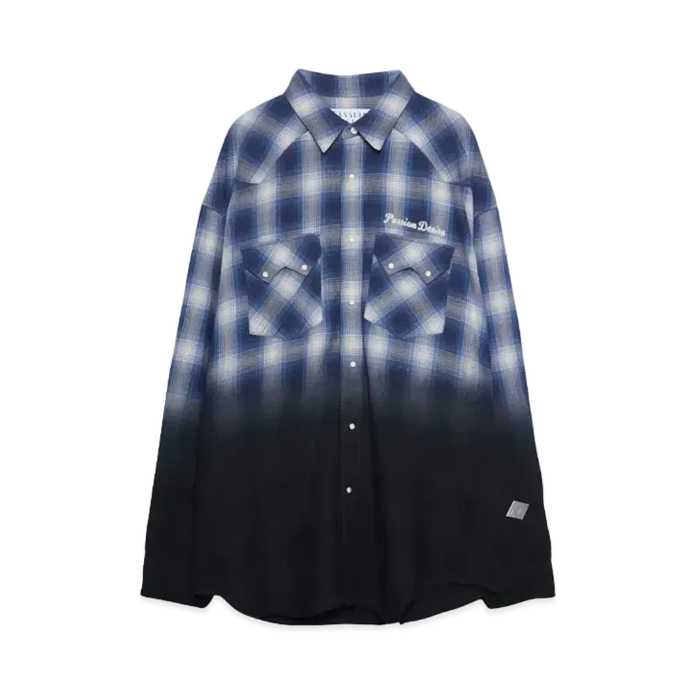 el conductorH HALF DYED CHECK FLANNEL COWBOY SHIRT "BLUE"