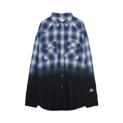 el conductorH HALF DYED CHECK FLANNEL COWBOY SHIRT "BLUE"