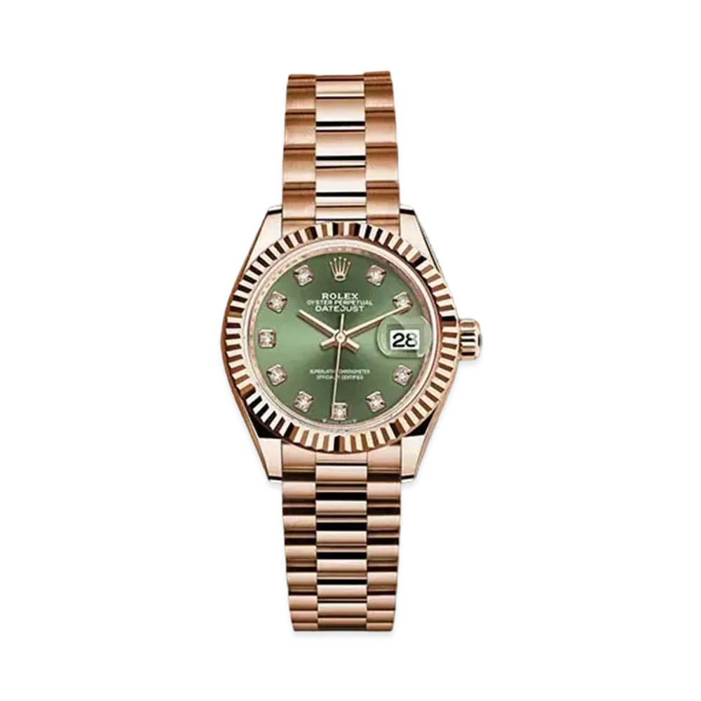 ROLEX Datejust 28 Olive Green Dial 10P Diamonds 279175G