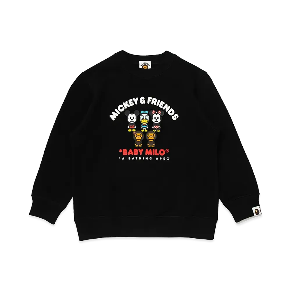 A BATHING APE x Disney Kids Mickey & Friends Baby Milo Crewneck Sweatshirt "Black"