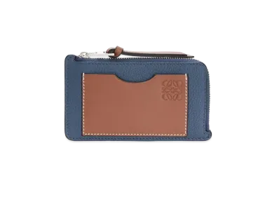 LOEWE Coin Cardholder In Soft Grained Calfskin "Steel Blue/Tan"