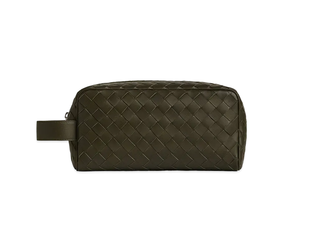 Bottega Veneta Intrecciato Travel Pouch "Khaki/Dark Praline"