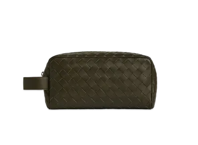 Bottega Veneta Intrecciato Travel Pouch "Khaki/Dark Praline"