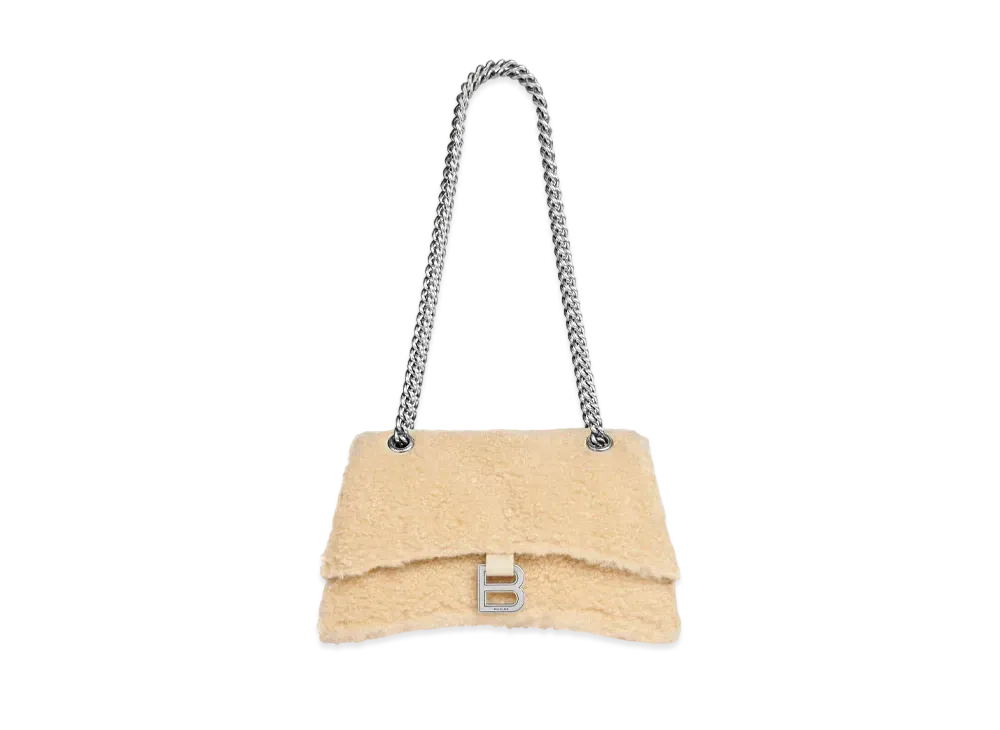 BALENCIAGA Crush Small Chain Bag Faux Mouton "Beige"