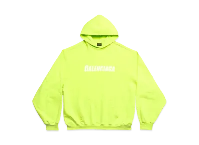 BALENCIAGA Women's Caps Destroyed Hoodie "Neon Yellow/White"