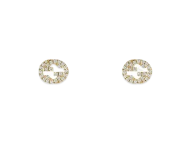 GUCCI 18K Diamond Interlocking Double G Stud Earrings"Yellow Gold"
